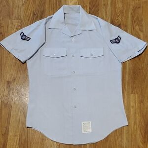 Vintage Air Force Light Blue Short Sleeve Men's Shirt Neck Size 15